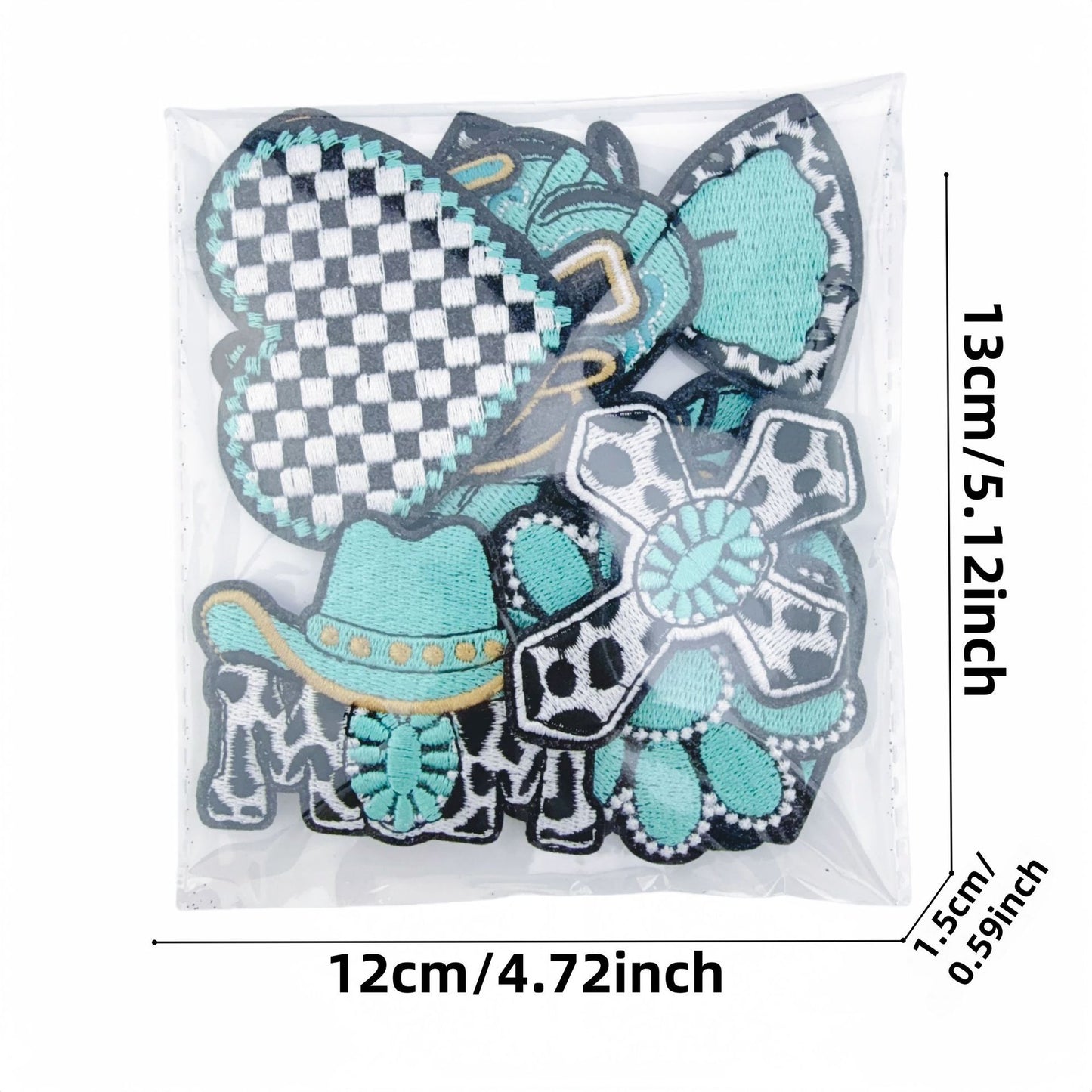 SUPERVALUECHOICE HCSEYSB00006 12 Pack Turquoise Western Cowgirl Iron On Patches Cow Skull Cowboy Hat Boot Cross Embroidered Appliques for Jacket Hat Backpack Clothing DIY Decor