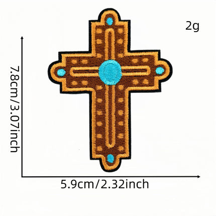 SUPERVALUECHOICE HCSEYSB00033 9Pcs Western Turquoise Leopard Cross Embroidered Iron On Patches Garment DIY Decor Appliques