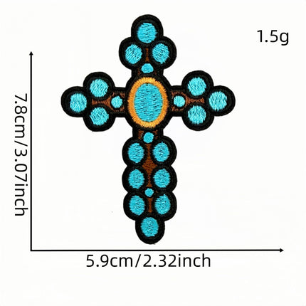 SUPERVALUECHOICE HCSEYSB00033 9Pcs Western Turquoise Leopard Cross Embroidered Iron On Patches Garment DIY Decor Appliques
