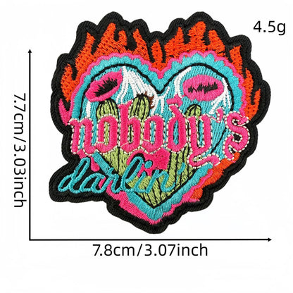 SUPERVALUECHOICE HCSEYSB00023 12Pcs Flame Punk Slogan Embroidered Iron On Patches Edgy Streetwear Clothing Decor Appliques