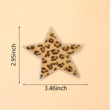 SUPERVALUECHOICE HCSEYSF00006 Western Furry Leopard Pattern Crystal Edge Embroidered Patch Assortment Heart Arrow Star Crown Bow Iron On Appliques for Jacket Customization
