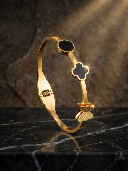 SUPÊR VÃLUE CHOICE HCSEX00026 Black Round Shell Four-Leaf Clover Bracelet
