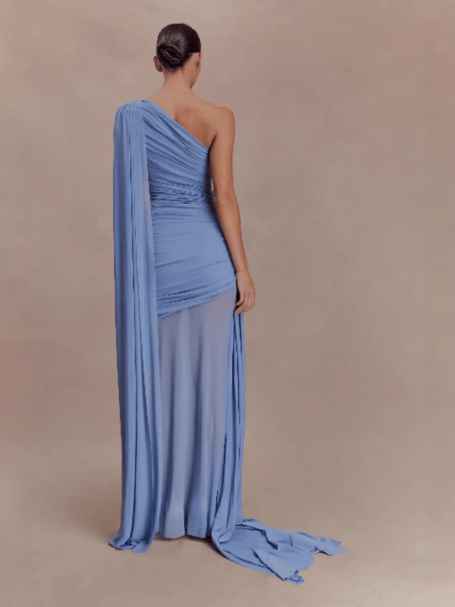 SUPERVALUECHOICE HCSEAC00012 Mesh Splicing Jersey Cape Sleeve Maxi Dress