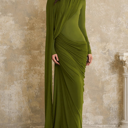 SUPERVALUECHOICE HCSEAC00007 High Neck Draped Ruched Bodycon Maxi Gown