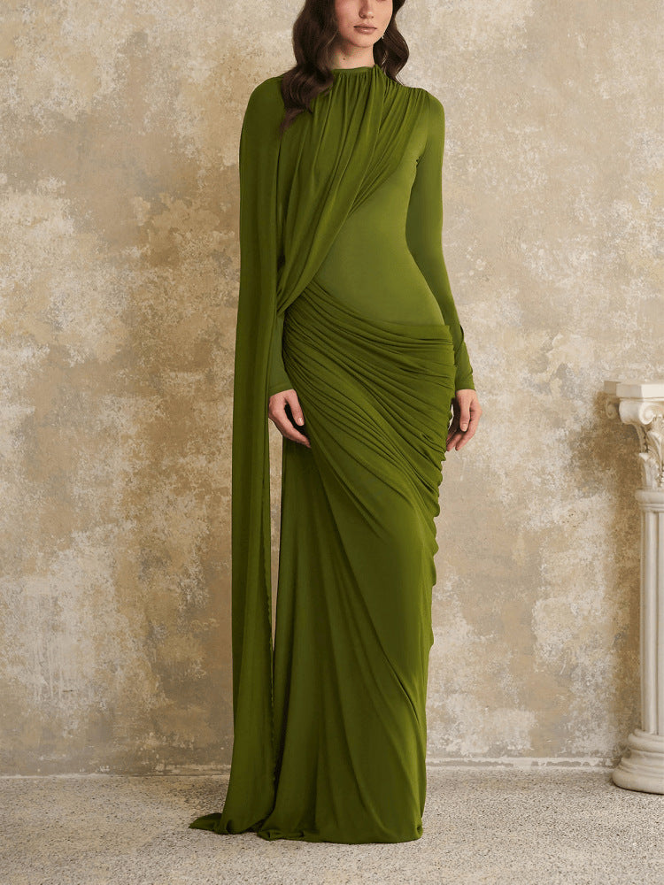 SUPERVALUECHOICE HCSEAC00007 High Neck Draped Ruched Bodycon Maxi Gown