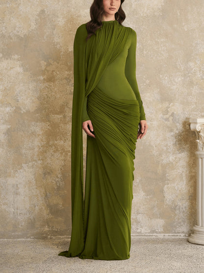 SUPERVALUECHOICE HCSEAC00007 High Neck Draped Ruched Bodycon Maxi Gown