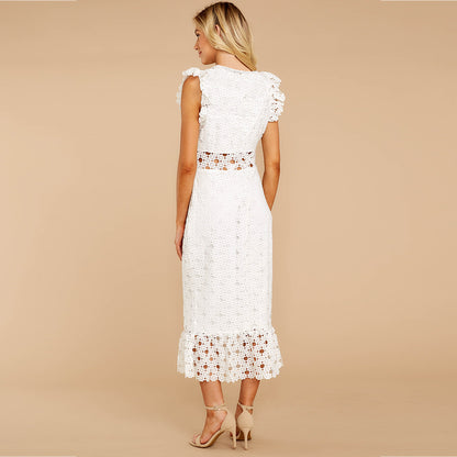 SUPERVALUECHOICE HCSEAC00009 Women's Sleeveless Scalloped Hem Fitted Floral Lace Bodycon Dress
