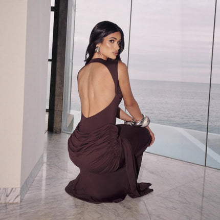 SUPERVALUECHOICE HCSEAA00078 Sleeveless Twist Knot Backless Mermaid Maxi Dress Formal Evening Party Gown