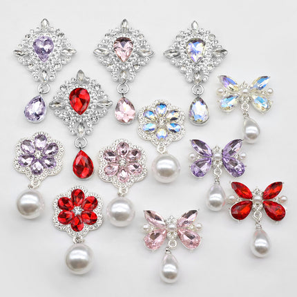 SUPERVALUECHOICE HCSESC00004 DIY Crafts Rhinestone Alloy Brooch Accessories Silver Flat Back 1.37*2.63inch Crystal Brooch Sparkling Crystal