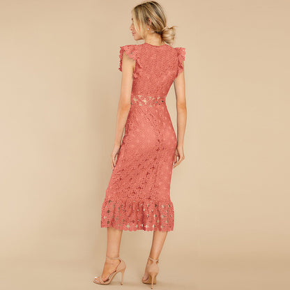 SUPERVALUECHOICE HCSEAC00009 Women's Sleeveless Scalloped Hem Fitted Floral Lace Bodycon Dress