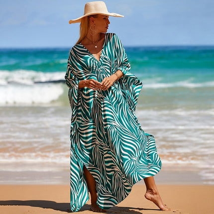 SUPERVALUECHOICE HCSEAD00003 Oversized Kaftan Maxi Dress, V‑Neck Batwing Sleeve Loose Long Caftan, Bohemian Beach Cover‑Up for Women, Plus Size Friendly