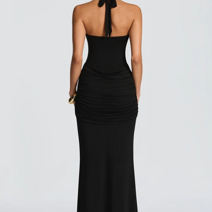 SUPERVALUECHOICE HCSEAA00072 Sexy Halter Bodycon Maxi Dress for Women – Scarf Detail Patchwork Evening Gown