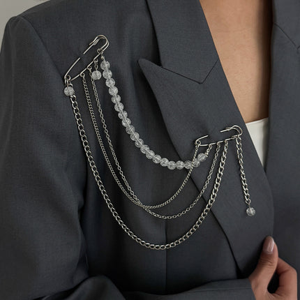 SUPERVALUECHOICE HCSESA00104 INS Fashion Elegant Multi-Layer Tassel Chain Design Brooch Decoration For Dress/Suit, Exaggerated Chain Bag Pendant