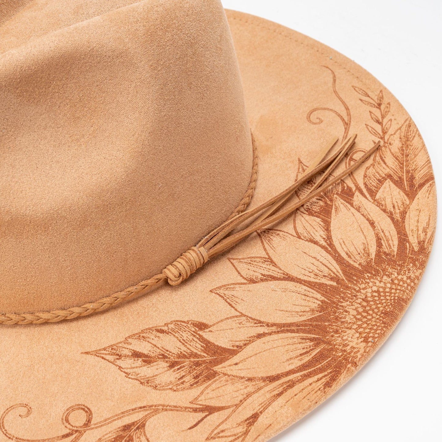 SUPERVALUECHOICE HCSEK00007 Vintage Sunflower Laser Engraved Suede Fedora Hat, Wide Brim Western Cowboy Knight Hat for Travel & Outdoor Photoshoot