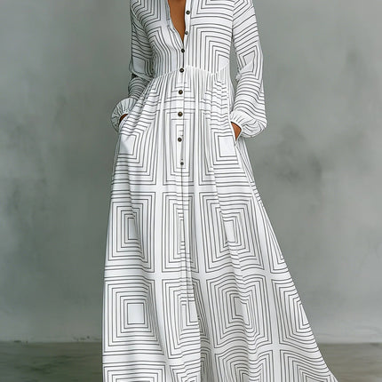 SUPERVALUECHOICE HCSEAA00044 Floral Print Stand Collar Long Sleeve Casual Maxi Dress with Pockets