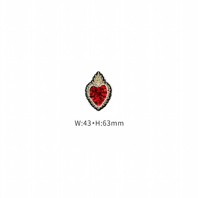 SUPÊR VÃLUE CHOICE  HCSEYD00014 Sacred Heart Sequin Beaded Applique Gold Radiant Heart Rhinestone Sew On Patch for Jacket Jeans Tote Bag DIY Craft Decor