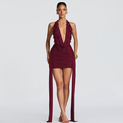 SUPERVALUECHOICE HCSEAC00020 Teardrop Crystals V-Neck Mini Dress