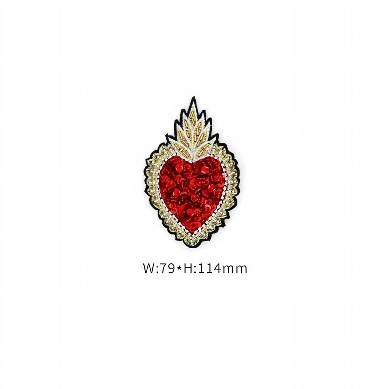 SUPÊR VÃLUE CHOICE  HCSEYD00014 Sacred Heart Sequin Beaded Applique Gold Radiant Heart Rhinestone Sew On Patch for Jacket Jeans Tote Bag DIY Craft Decor