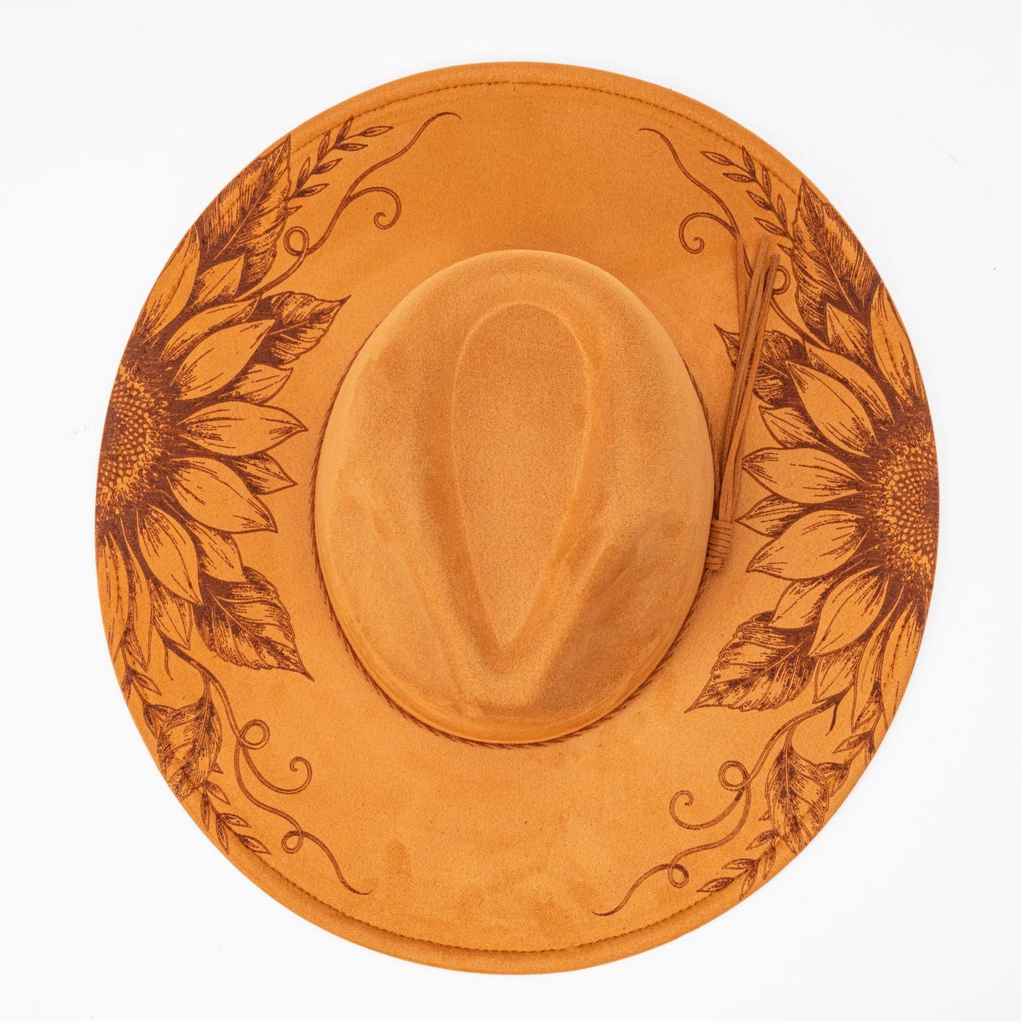 SUPERVALUECHOICE HCSEK00007 Vintage Sunflower Laser Engraved Suede Fedora Hat, Wide Brim Western Cowboy Knight Hat for Travel & Outdoor Photoshoot