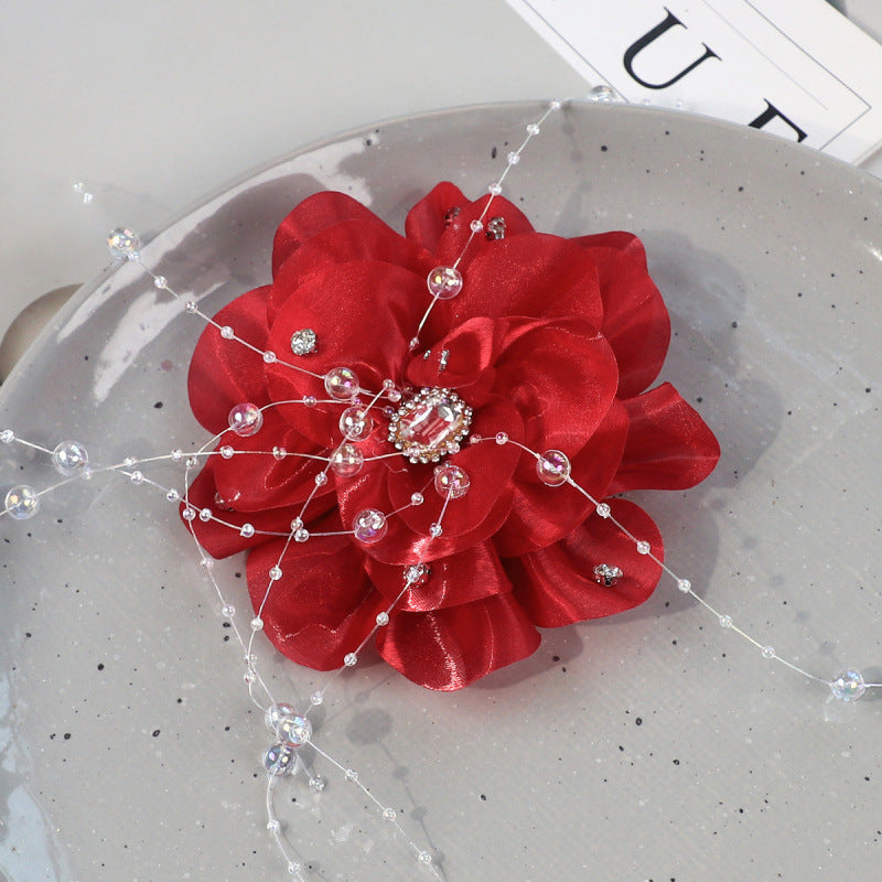 SUPÊR VÃLUE CHOICE  HCSEYG00003 3D Organza Fabric Flower Applique Feather Pearl Rhinestone Floral Patch Sew On Embellishment for Wedding Dress Costume Qipao DIY Craft Decor 3.14"×3.14"