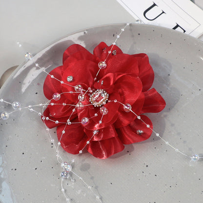 SUPÊR VÃLUE CHOICE  HCSEYG00003 3D Organza Fabric Flower Applique Feather Pearl Rhinestone Floral Patch Sew On Embellishment for Wedding Dress Costume Qipao DIY Craft Decor 3.14"×3.14"