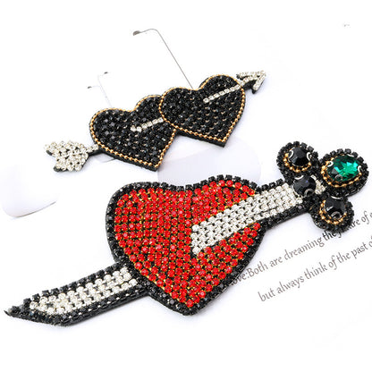 SUPÊR VÃLUE CHOICE  HCSEYD00011 Arrow Through Heart Rhinestone Applique Crystal Beaded Love Heart Sew On Patch for Jacket Jeans Tote Bag DIY Craft Decor