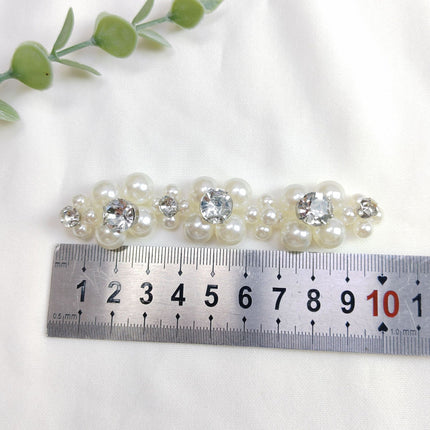 SUPERVALUECHOICE CHRISTMAS HCSEYD00050 Hand Beaded Clothing Applique, Faux Pearl Rhinestone Beaded Trim, DIY Sew On Garment Embellishment