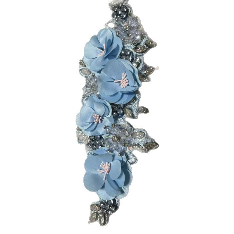SUPÊR VÃLUE CHOICE  HCSEYD00003 3D White Fabric Flower Rhinestone Bridal Sash Applique Crystal Floral Embellishment Patch for Wedding Dress Gown Belt DIY Craft Decor 4.33"