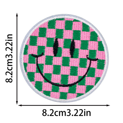 SUPERVALUECHOICE HCSEYSB00113 Checkerboard Smiley Face Embroidered Iron On Patches Colorful Clothing DIY Appliques