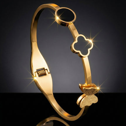 SUPÊR VÃLUE CHOICE HCSEX00026 Black Round Shell Four-Leaf Clover Bracelet