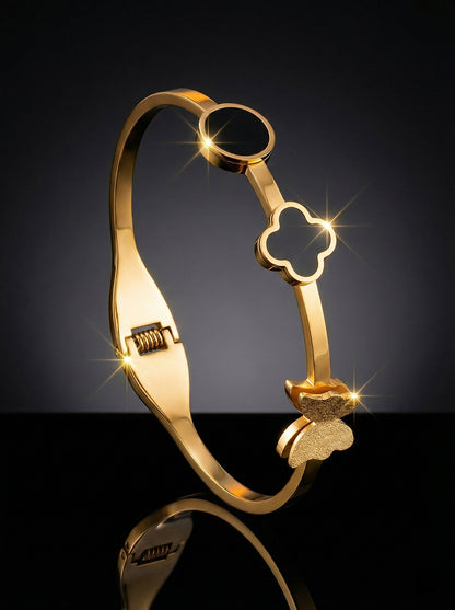 SUPÊR VÃLUE CHOICE HCSEX00026 Black Round Shell Four-Leaf Clover Bracelet