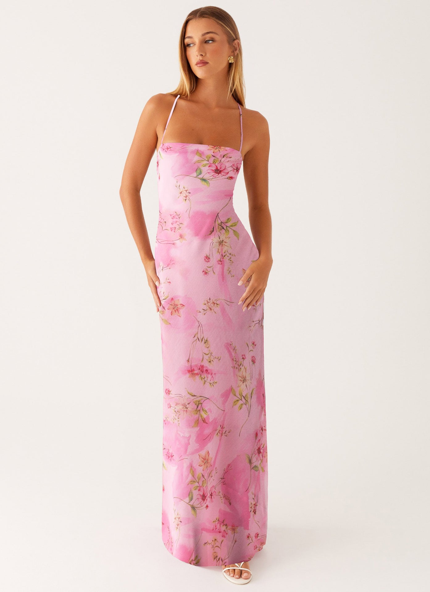 SUPERVALUECHOICE HCSEAA00026 Floral Lace-Up Back Maxi Dress | Strappy Summer Vacation Dress