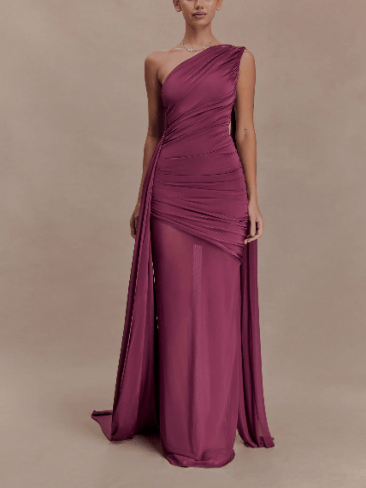 SUPERVALUECHOICE HCSEAC00012 Mesh Splicing Jersey Cape Sleeve Maxi Dress