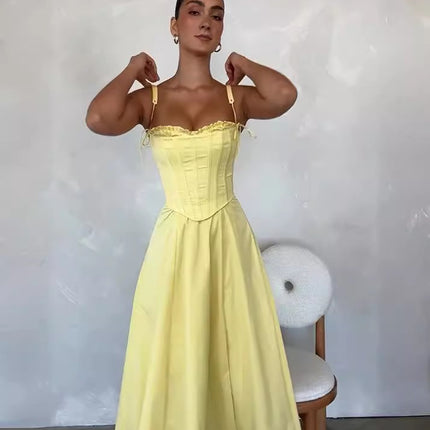 SUPERVALUECHOICE HCSEAA00068 Elegant Summer 2 Piece Outfit Strapless Tube Top High Waist Slit Midi Skirt Matching Set For Women