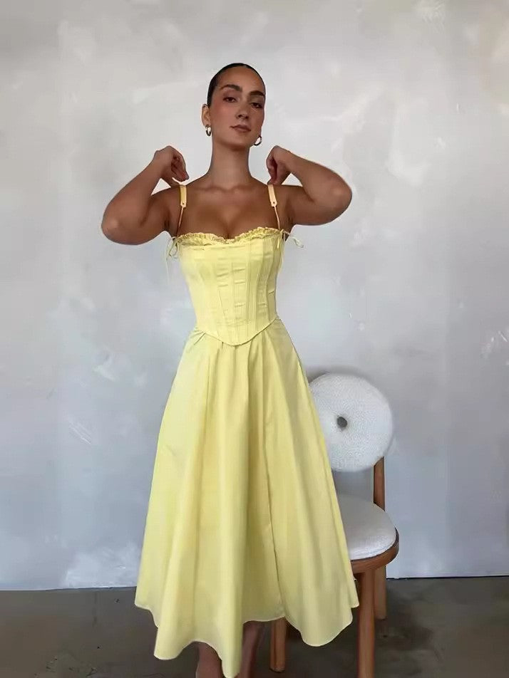 SUPERVALUECHOICE HCSEAA00068 Elegant Summer 2 Piece Outfit Strapless Tube Top High Waist Slit Midi Skirt Matching Set For Women