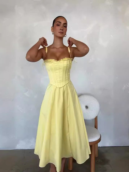 SUPERVALUECHOICE HCSEAA00068 Elegant Summer 2 Piece Outfit Strapless Tube Top High Waist Slit Midi Skirt Matching Set For Women