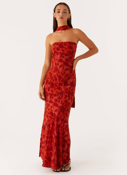 SUPERVALUECHOICE HCSEAB00005 Floral Chiffon Strapless Maxi Dress