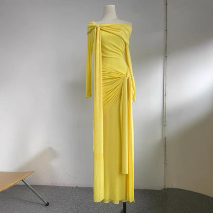 SUPERVALUECHOICE HCSEAC00005 Off-the-Shoulder Knotted Draped Maxi Dress