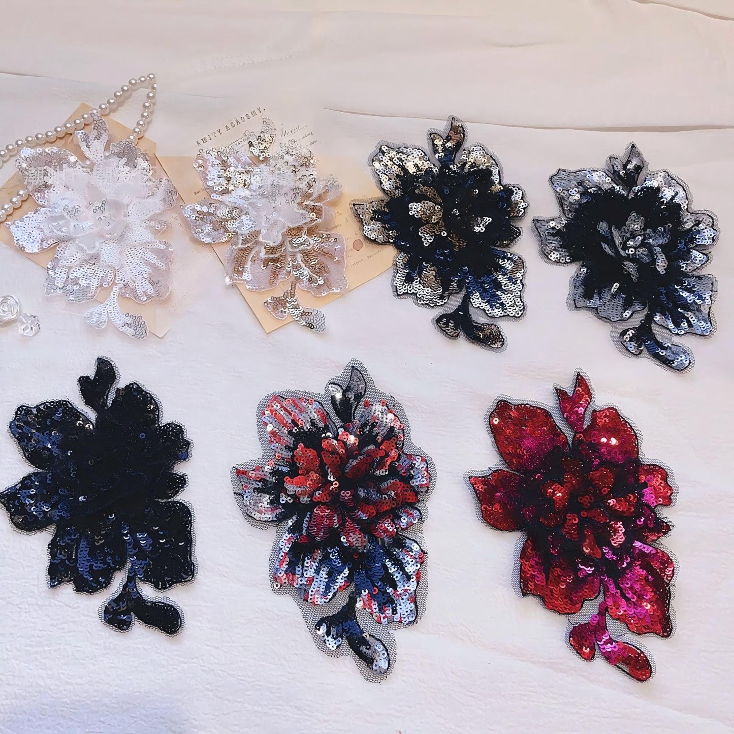 SUPERVALUECHOICE HCSEYC00018 Multi-Color 3D Layered Sequin Rose Embroidery Applique Floral Patch