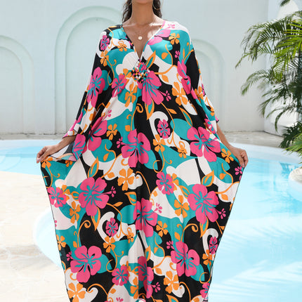 SUPERVALUECHOICE HCSEAD00007 Oversized Kaftan Maxi Dress, V‑Neck Batwing Sleeve Loose Long Caftan, Bohemian Beach Cover‑Up for Women, Plus Size Friendly