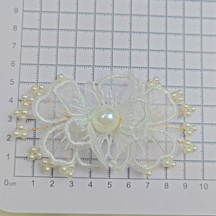 SUPERVALUECHOICE CHRISTMAS HCSEYD00049 White Organza Lace Flower Applique, Pearl & Crystal 3D Floral Patch