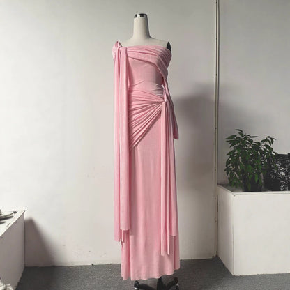 SUPERVALUECHOICE HCSEAC00005 Off-the-Shoulder Knotted Draped Maxi Dress