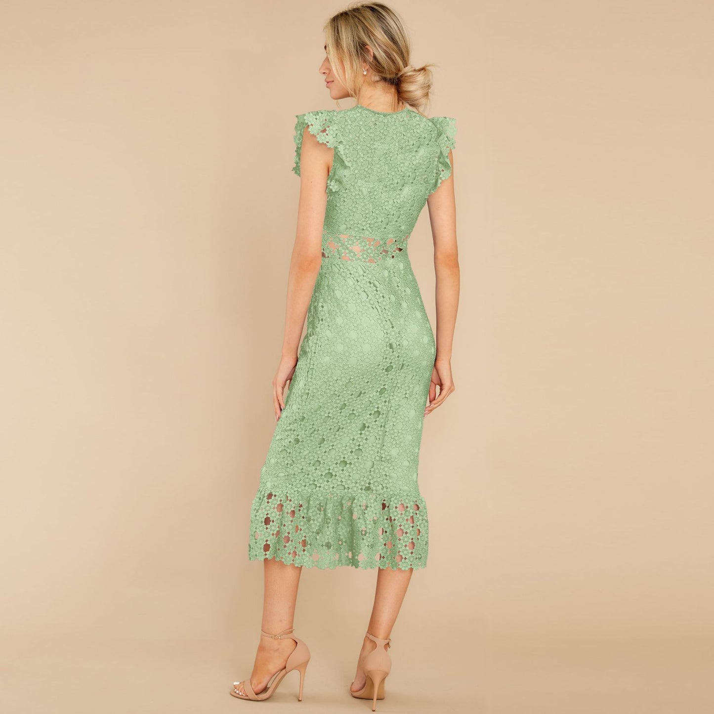 SUPERVALUECHOICE HCSEAC00009 Women's Sleeveless Scalloped Hem Fitted Floral Lace Bodycon Dress