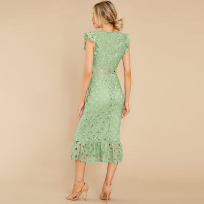 SUPERVALUECHOICE HCSEAC00009 Women's Sleeveless Scalloped Hem Fitted Floral Lace Bodycon Dress