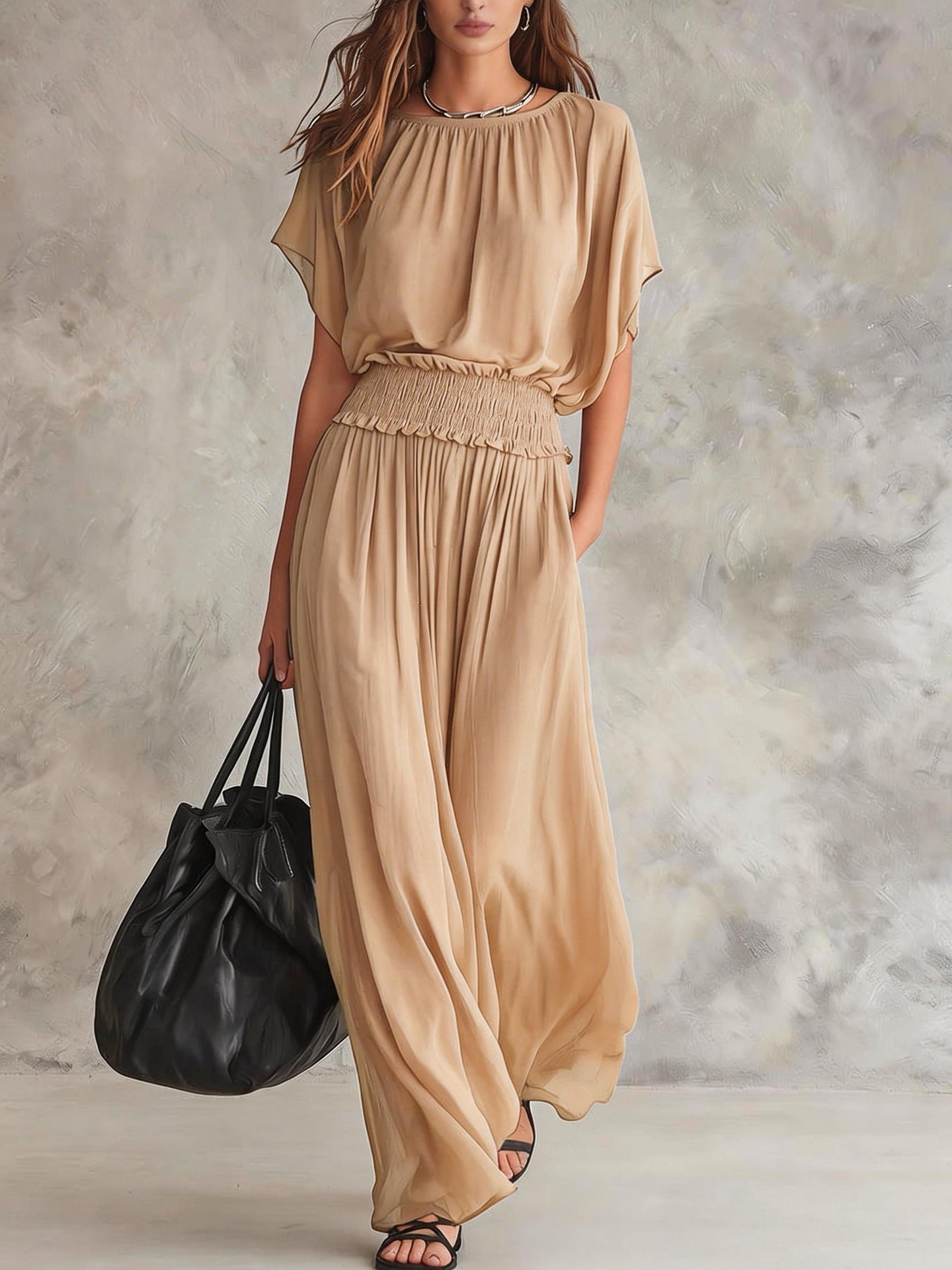 SUPERVALUECHOICE HCSEAA00046 Womens Chiffon Waist-Cinching Ruched Elegant And Sophisticated Long Dress