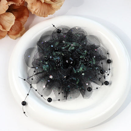 SUPÊR VÃLUE CHOICE  HCSEYG00006 3D Organza Fabric Flower Applique Feather Pearl Rhinestone Floral Patch Sew On Embellishment for Wedding Dress Costume Qipao DIY Craft Decor 3.14"×3.14"