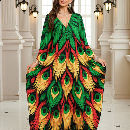 SUPERVALUECHOICE HCSEAD00007 Oversized Kaftan Maxi Dress, V‑Neck Batwing Sleeve Loose Long Caftan, Bohemian Beach Cover‑Up for Women, Plus Size Friendly