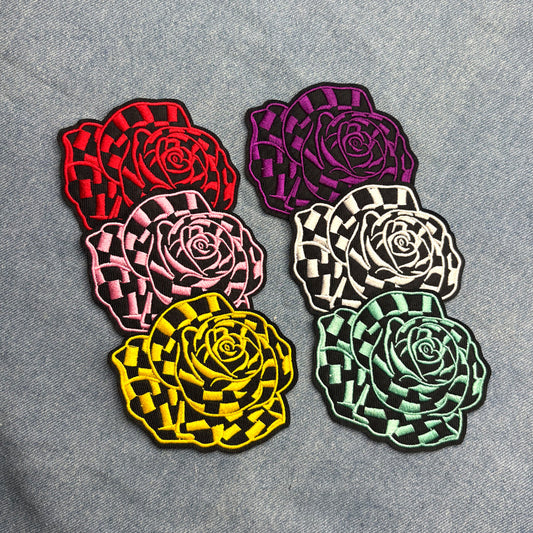 SUPERVALUECHOICE HCSEYB00109 6Pcs Checkered Rose Embroidered Iron On Patches Multicolor Floral Clothing DIY Appliques