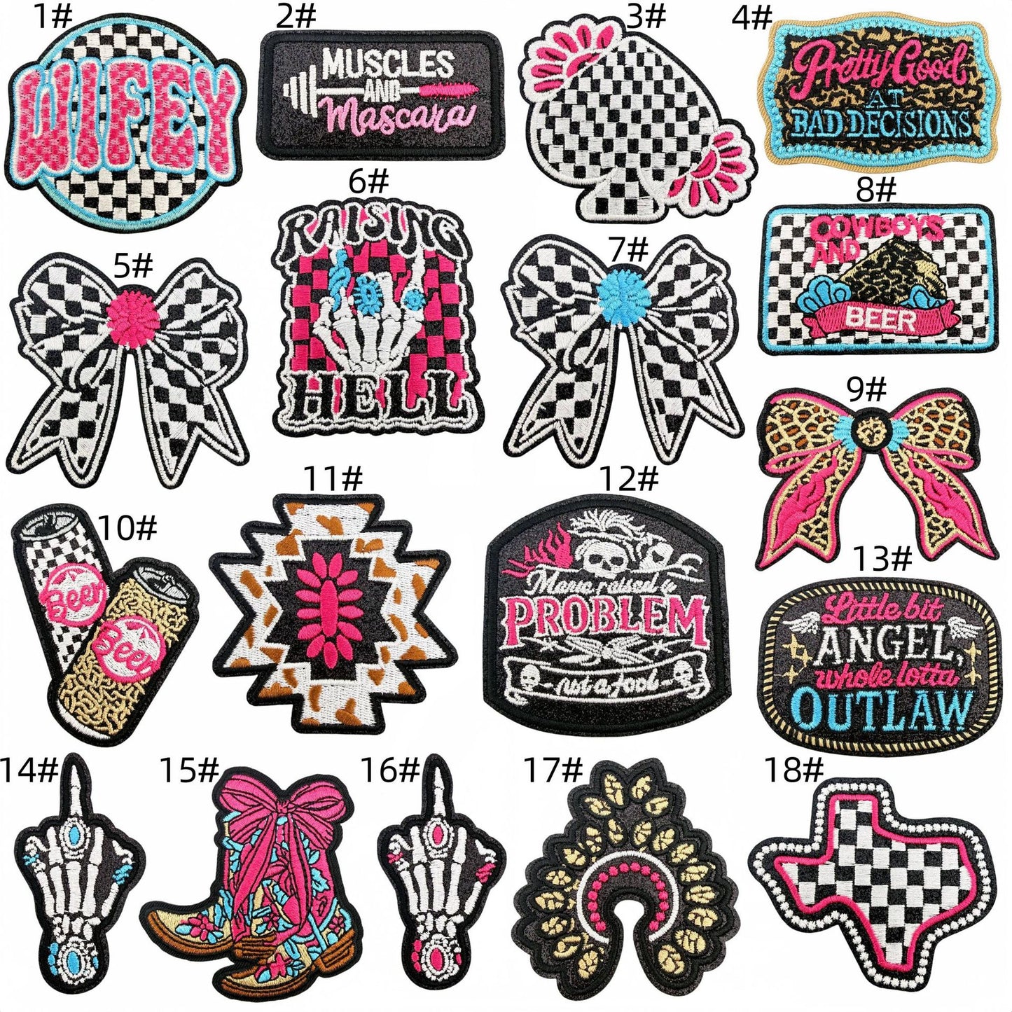 SUPERVALUECHOICE HCSEYSB000032 18Pcs Western Cowgirl Slogan Embroidered Iron On Patches Country Style Clothing DIY Appliques