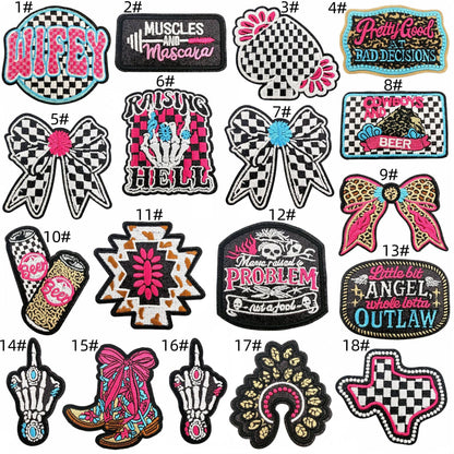 SUPERVALUECHOICE HCSEYSB000032 18Pcs Western Cowgirl Slogan Embroidered Iron On Patches Country Style Clothing DIY Appliques